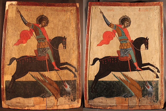 Ікона св. Юрія Змієборця зі с. Станиля - до і після реставрації