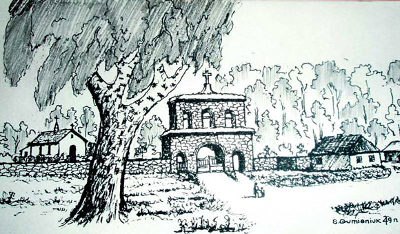 Цвинтарна капличка на малюнку городоцького художника Станіслава Гуменюка