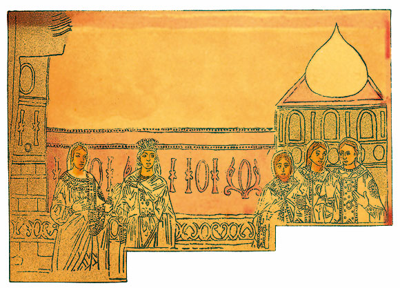 Коронаційний вихід принцеси Анни. Фреска північної вежі у замальовці середини ХІХ ст.