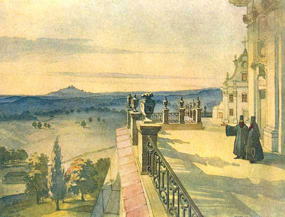 Вид на околиці з тераси Почаївської лаври. Акварель Тараса Шевченка 1846 р. Вид на околиці з тераси Почаївської лаври. Акварель Тараса Шевченка 1846 р.