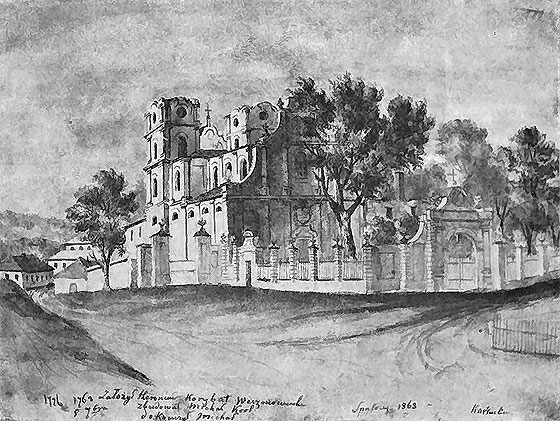 Руїни кармелітського костелу у Вишнівці – рисунок Наполеона Орди