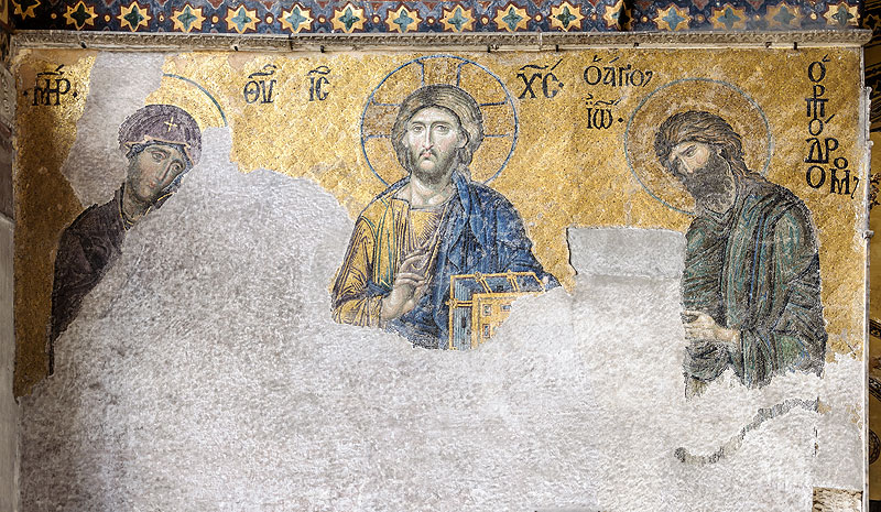 Деісіс. Мозаїка з верхньої галереї. Храм святої Софії. 1261 рік. Константинополь/Стамбул. Фото: Myrabella / Wikimedia Commons / CC BY-SA 3.0