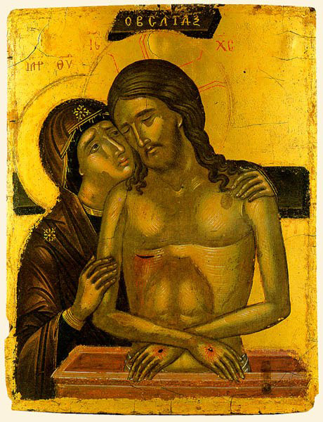 Фреска «Христос у гробі» з церкви Преображення на Ковальові (Новгород), XIV ст.