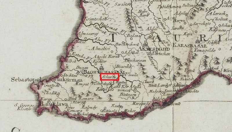 Сюйрень на німецькій карті Криму (1787).
