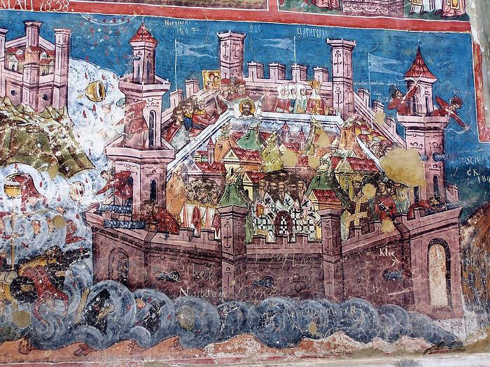 Облога Константинополя турками. Зображення з монастиря у Молдовиці на Буковині, Румунія