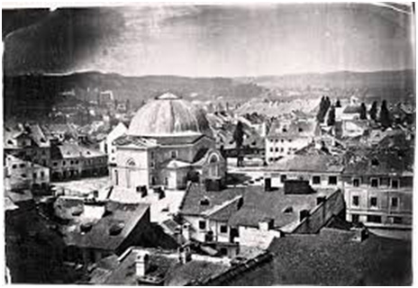Панорама Краківського передмістя Львова. В центрі синагога Темпль. Кінець ХІХ ст. 