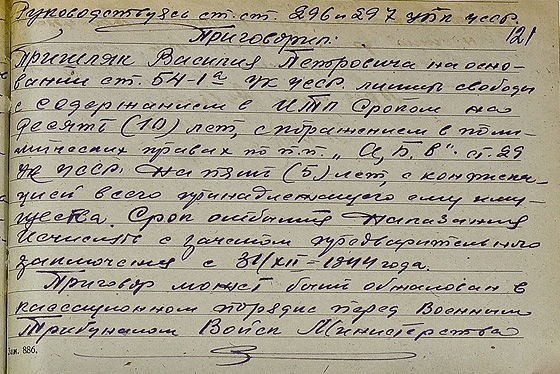 Вирок у справі о. Василя Пришляка. Джерело: ГДА СБУ