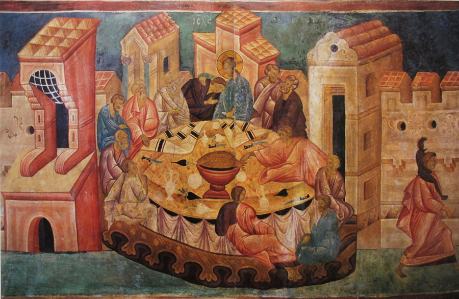 Тайна вечеря, стінопис храму Пресвятої Трійці, Люблін, 1418 р., майстер Андрій та учні