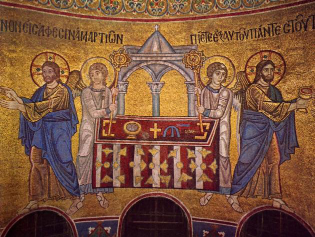 Мозаїка Причастя апостолів, ХІ століття, фрагмент апсиди Софії Київської