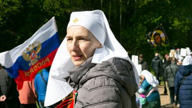 A nun from the Minsk Saint Elisabeth Monastery at a pro-Kremlin event