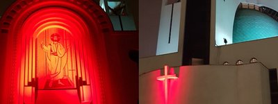 Патріарший собор УГКЦ у Києві підсвітили червоним кольором в рамках всесвітньої кампанії #Redweek