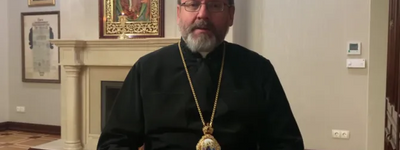 Major Archbishop Sviatoslav Shevchuk records a video message on March 30, 2022.
