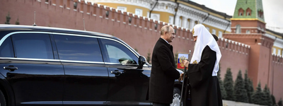 Patriarch Kirill I with President Vladimir V. Putin of Russia in 2018 in Moscow’s Red Square.
