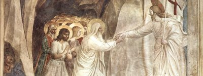 Христос виводить із аду душі праведників (фреска Фра Анджеліко 1437—1446 рр.) (фрагмент)