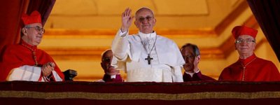 Pope Francis appears for the first time on the central balcony of St. Peter's Basilica at the Vatican March 13, 2013. (March 13, 2013)