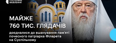 До вшанування пам’яті Патріарха Філарета на Суспільному доєдналися майже 760 тис. глядачів