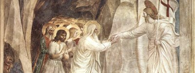 Jesus Christ grants salvation to souls by the Harrowing of Hell. Fresco, by Fra Angelico, c. 1430s