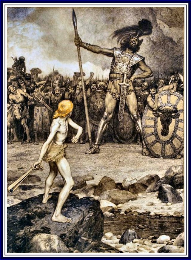 David and Goliath, a color lithograph by Osmar Schindler (1888) - фото 88035