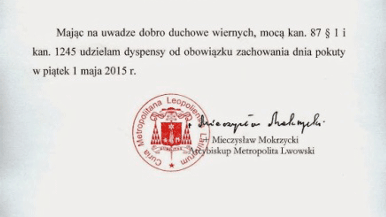 Архиєпископ Мечислав Мокшицький звільнив львівських римо-католиків від посту 1 травня - фото 1