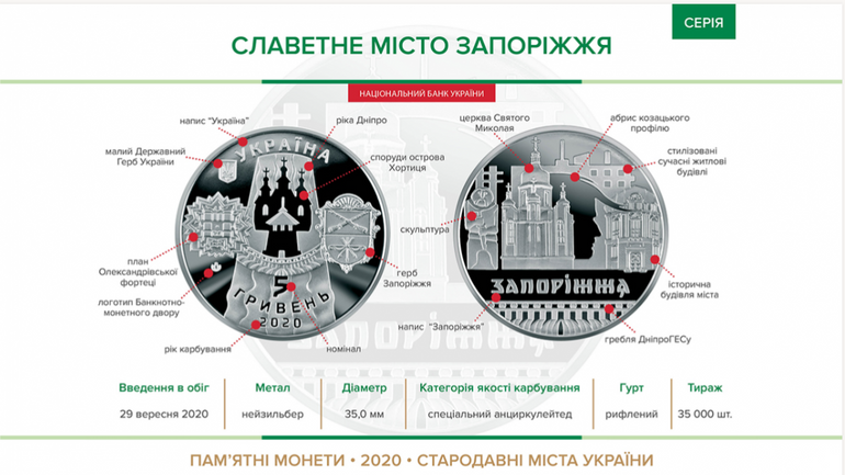 В Україні випустили нову монету із зображенням одного з храмів Запоріжжя - фото 1