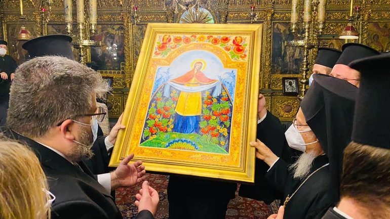 Депутаты подарили Вселенскому Патриарху икону в стиле петриковской росписи - фото 1