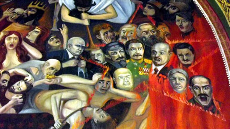 У церкві на Хмельниччині існує фреска Страшного Суду: у пеклі Ленін, Сталін та Троцький - фото 1