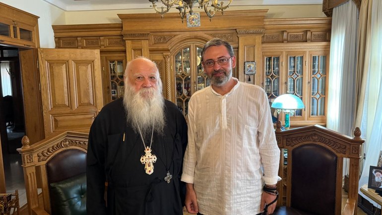 Serhii Shumylo with the abbot of the Xenophontos Monastery of Athos, Archimandrite Alexios (Mantziris), Holy Mount Athos, June 2014 - фото 1
