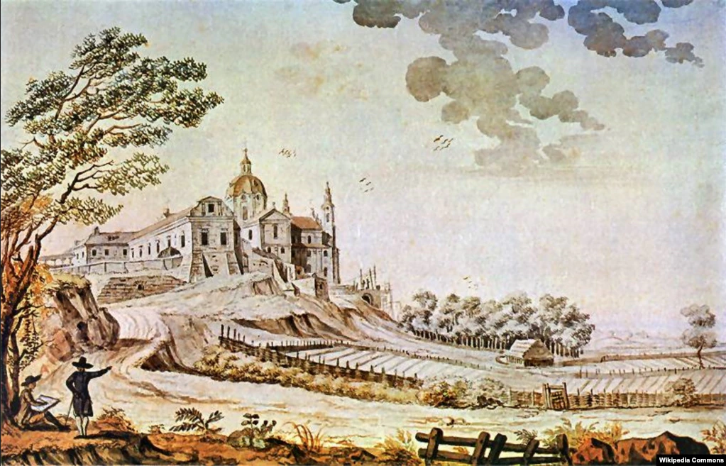 Почаївська лавра в 1791 році (з іншого боку, ніж на попередньому малюнку). Картина художника Зиґмунта Фоґеля (аварель) - фото 70393