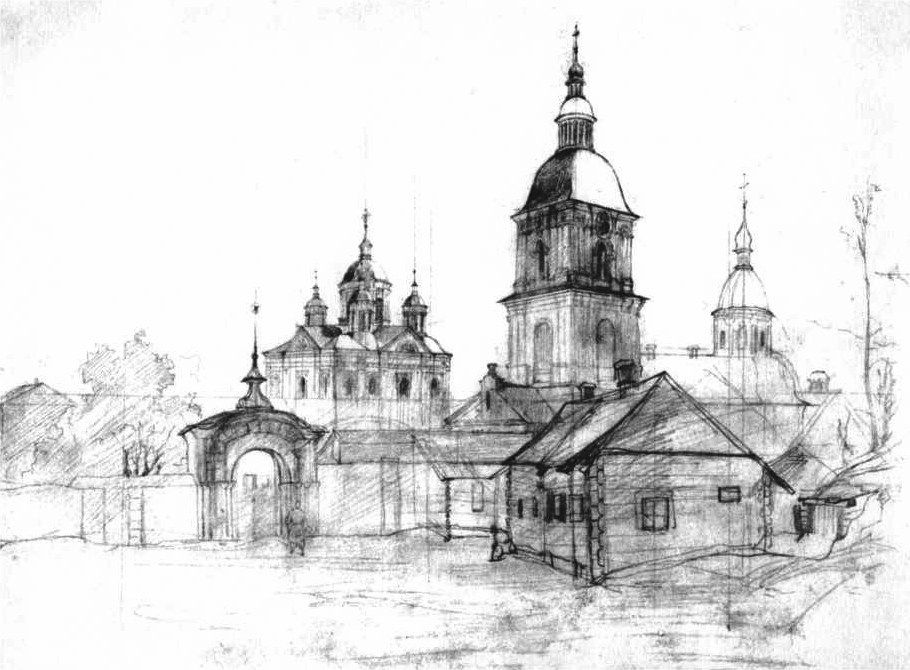 Межигірський монастир на малюнку Тараса Шевченка, 1843 р. - фото 71172