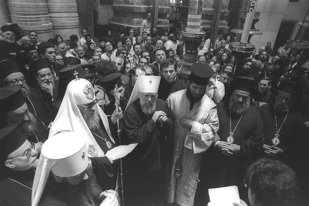 Патріарх Московський і всія Русі Пимен і митрополит Київський і Галицький Філарет у Єрусалимі, 1972 - фото 77089