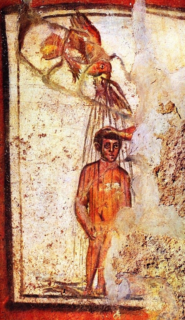Одне з найдавніших зображень хрещення Ісуса. IV століття. Катакомби святого Петра і Марциліна. Рим.  Джерело:  - фото 107067
