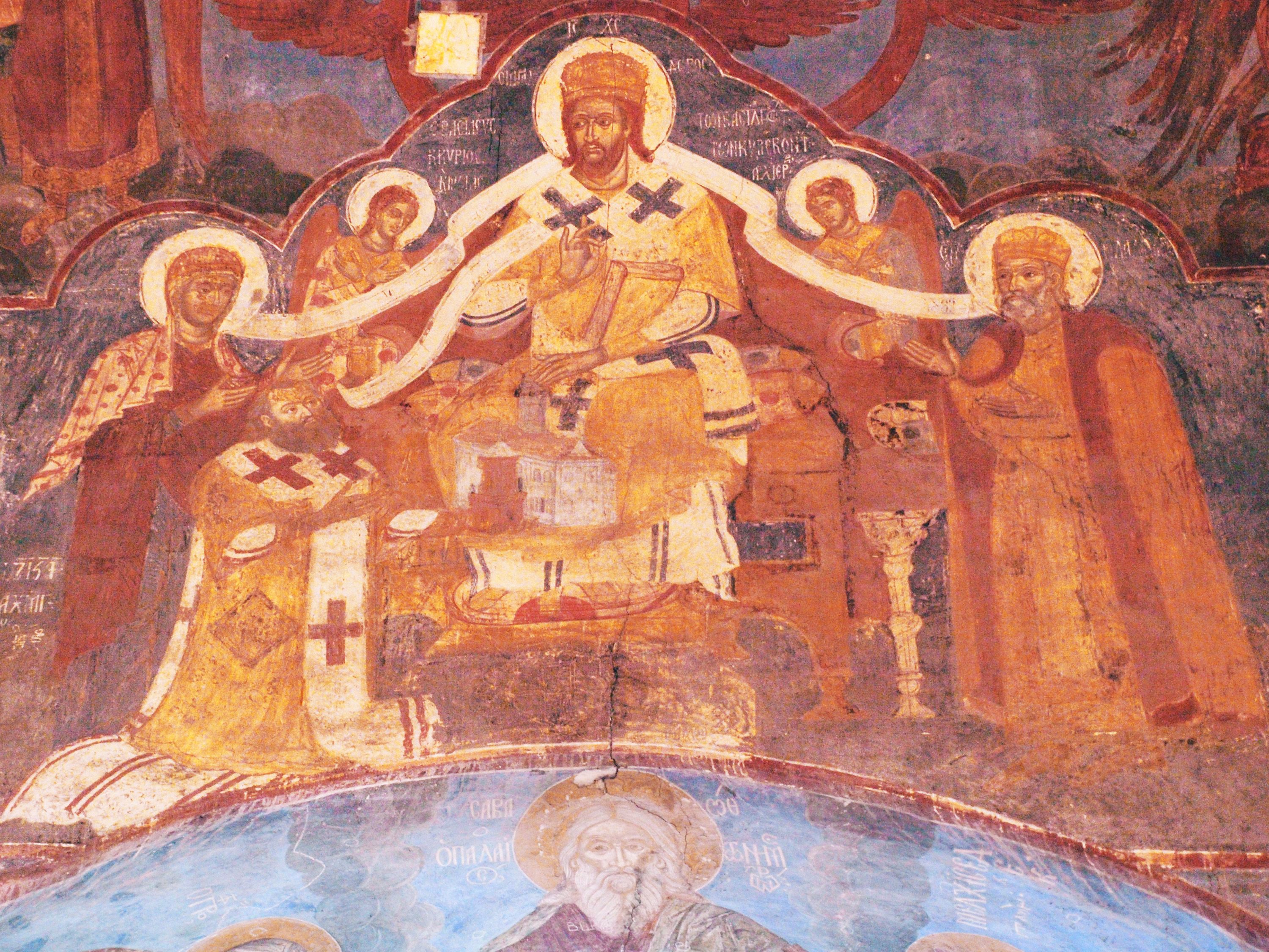 Петро Могила (зліва навколішках) з розпису в церкві Спаса на Берестові в Києві - фото 108559