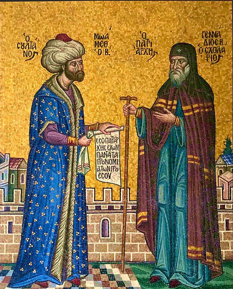 Султан Мехмед ІІ вручає Патріарху Геннадію фірман з підтвердженням патріарших привілеїв - фото 110158