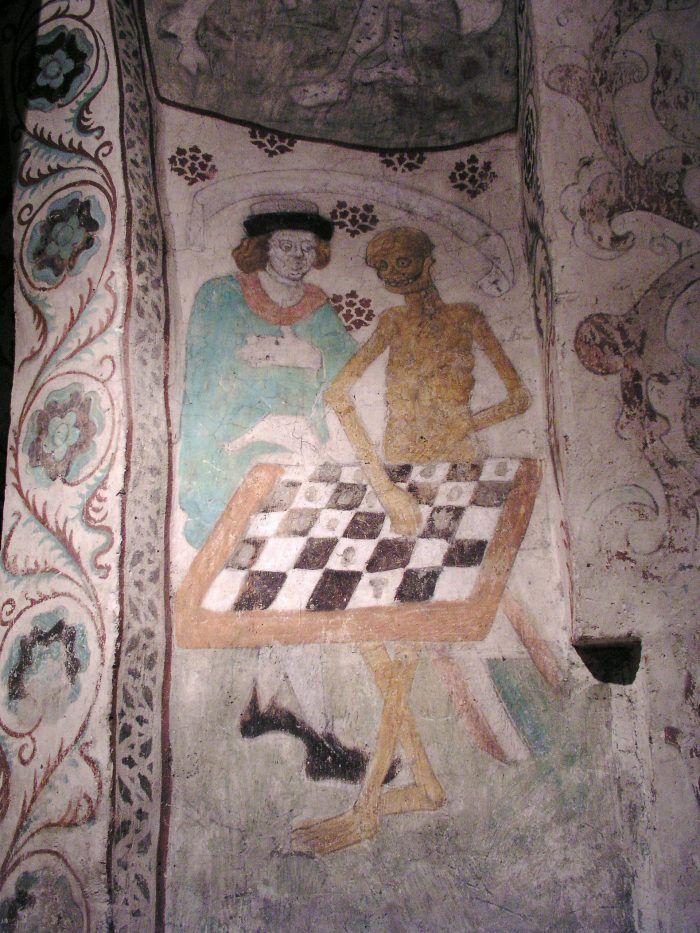 «Смерть, що грає у шахи». Фреска майстерні Альбертуса Піктора, Табю, Швеція, бл. 1480 року. - фото 124086