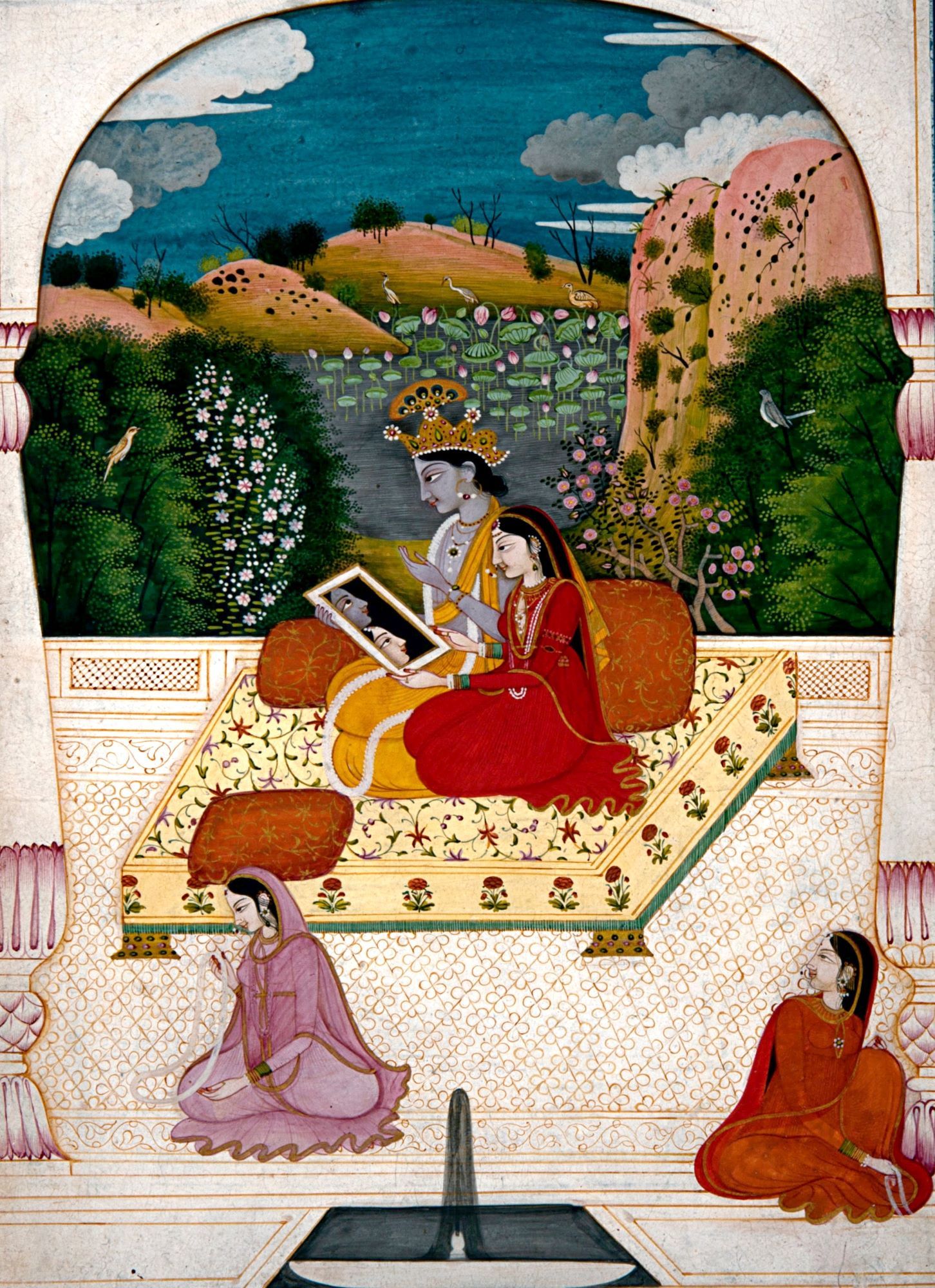 Радга і Крішна дивляться у дзеркало (1800). Національний музей Індії, Нью-Делі. - фото 131017