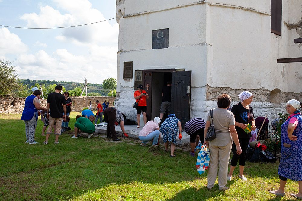 Волонтери вичищають кам’яну вимостку від трави - фото 137803