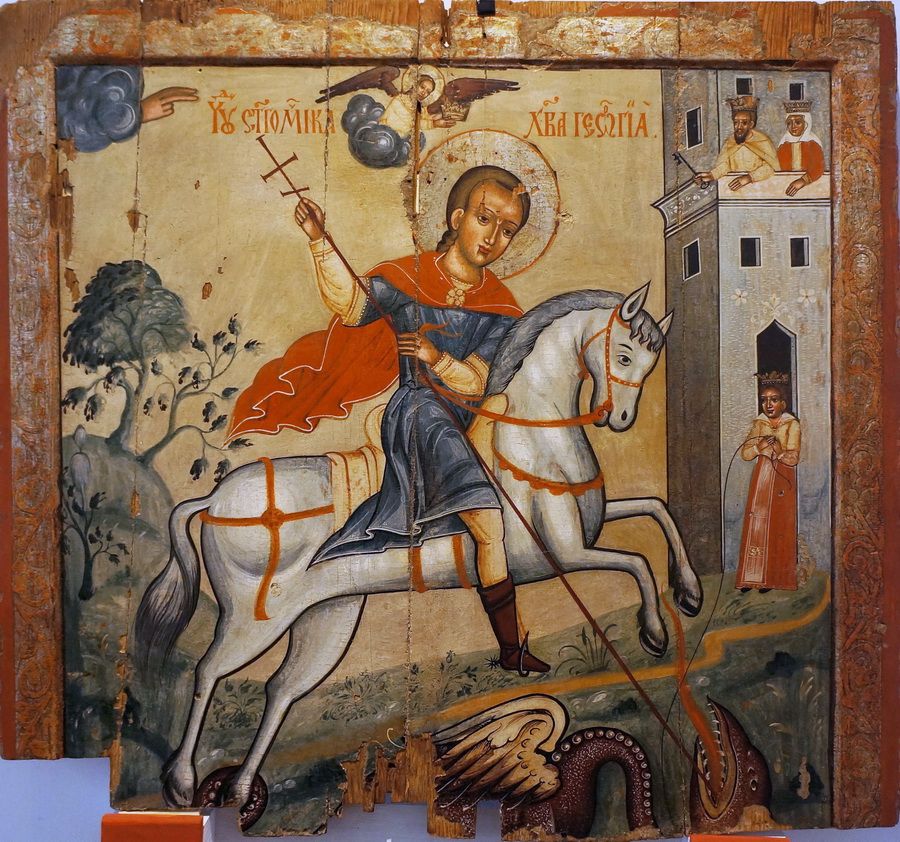 Чудо Георгія про змія. Маляр ікони Богородиця Одигітрія із с. Мражниця. Кін. XVI ст. із с. Попелі. Колекція Національного музею імені Андрея Шептицького у Львові - фото 169538