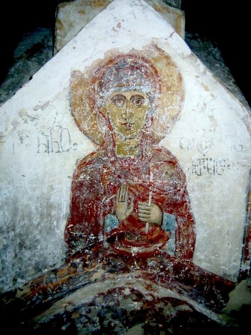 Свята Ніна. Фреска в церкві Святої Трійці в Гергеті. XIV ст. - 170150 Свята Ніна. Фреска в церкві Святої Трійці в Гергеті. XIV ст. - фото 170150